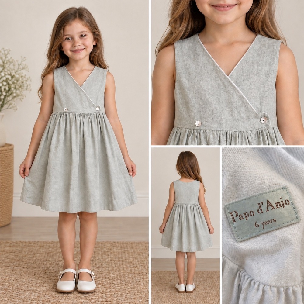 Papo d'Anjo Jumper Dress Kids 6Y Light Blue European Cottagecore Cotton Wrap